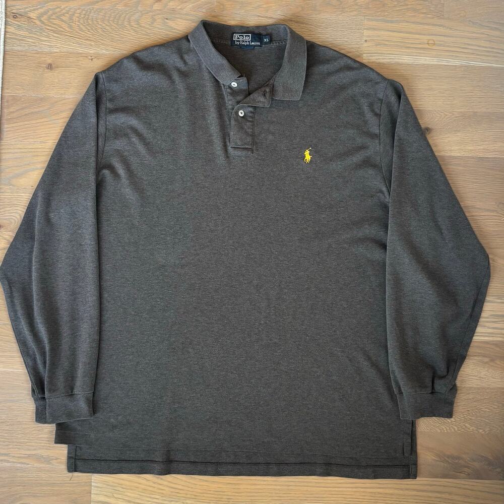 Polo Ralph Lauren Y2K Cotton Polo Shirt Long Sleeve Pony Logo Gray Mens Size XL